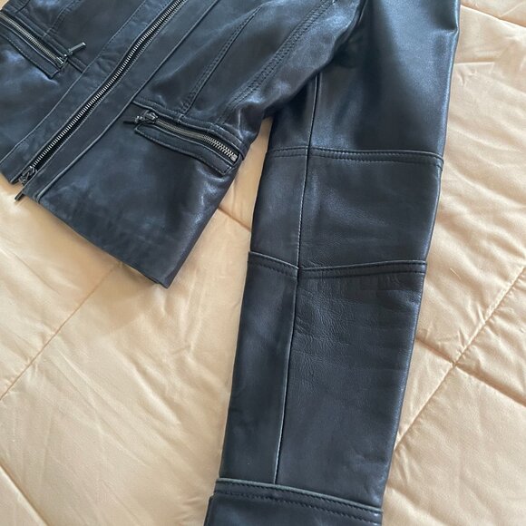 Kenneth Cole Reaction Women's Genuine Leather Jacket Fitted Size Medium - Picture 7 of 8